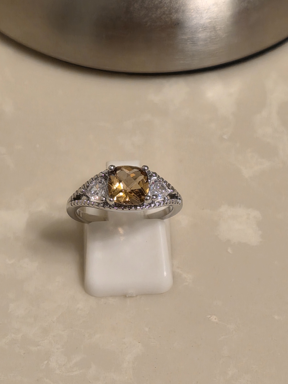 Silver CZ and Chocolate Topaz Ring Size 7